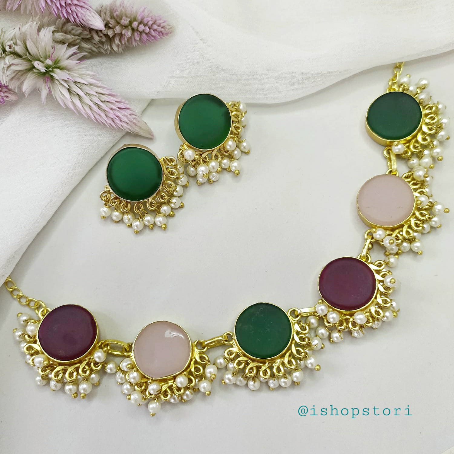 Nandini Multi Color Half Pearls Necklace Set