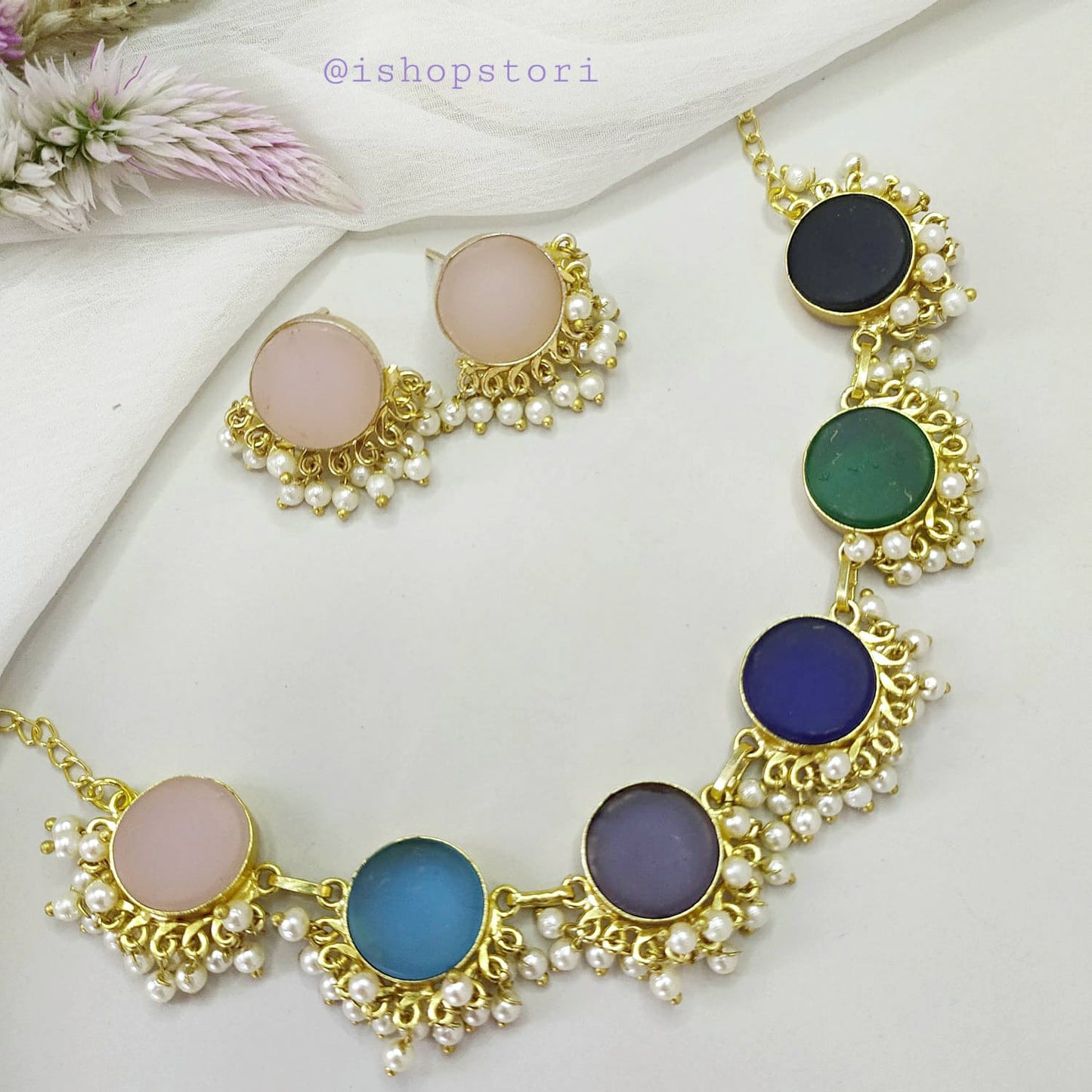Nandini Multi Color Half Pearls Necklace Set