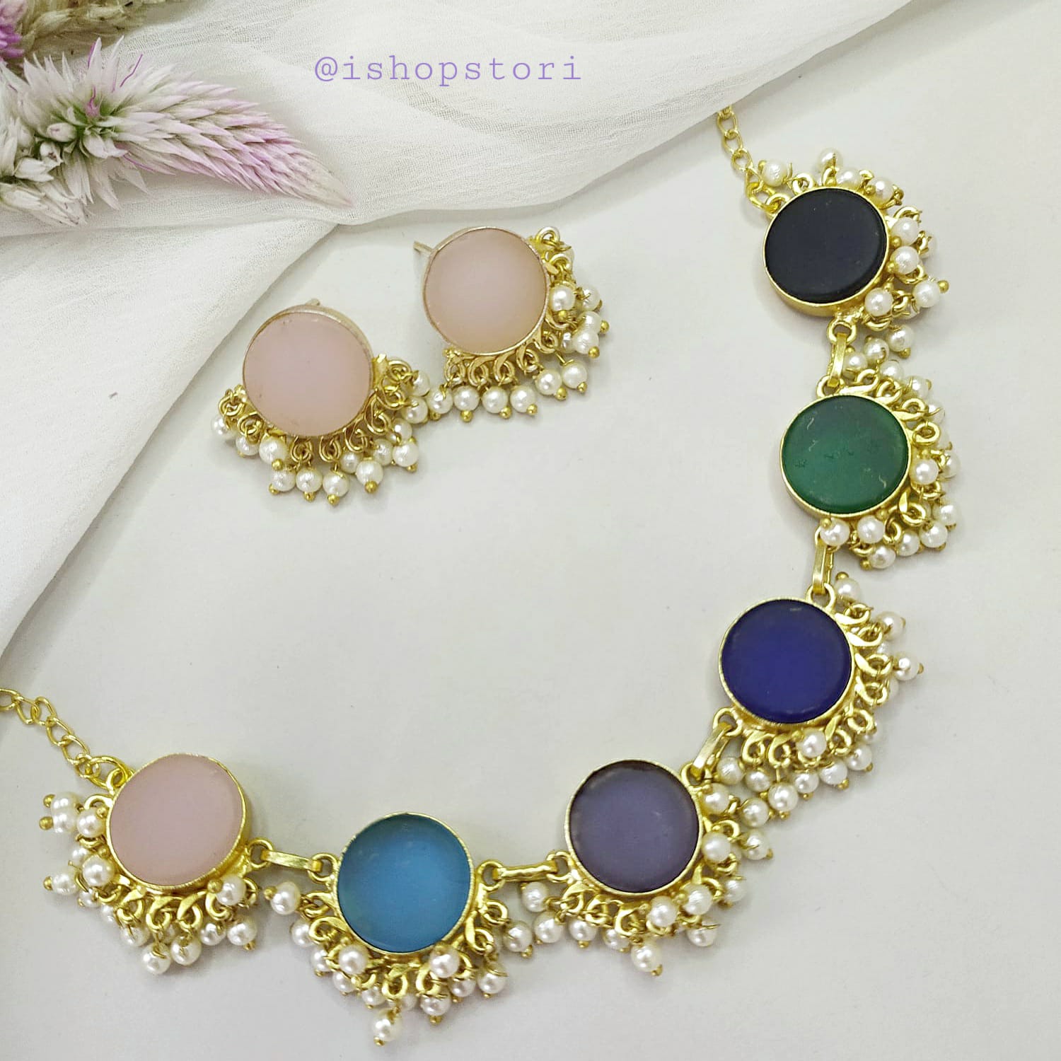 Nandini Multi Color Half Pearls Necklace Set