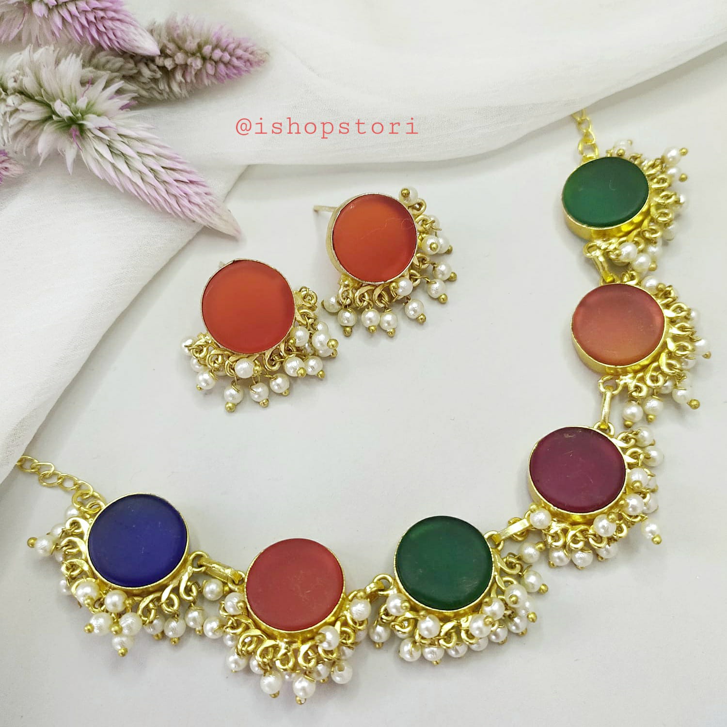 Nandini Multi Color Half Pearls Necklace Set