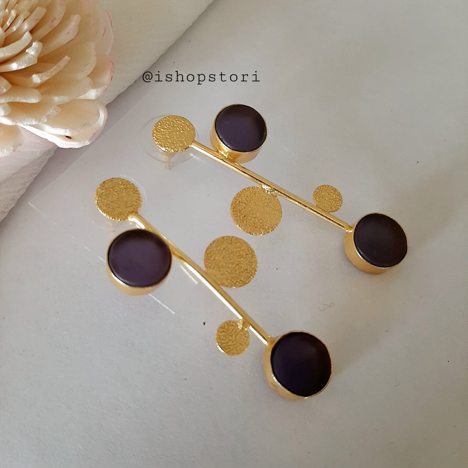 Golden Dots Twig & Raw Stones Earrings