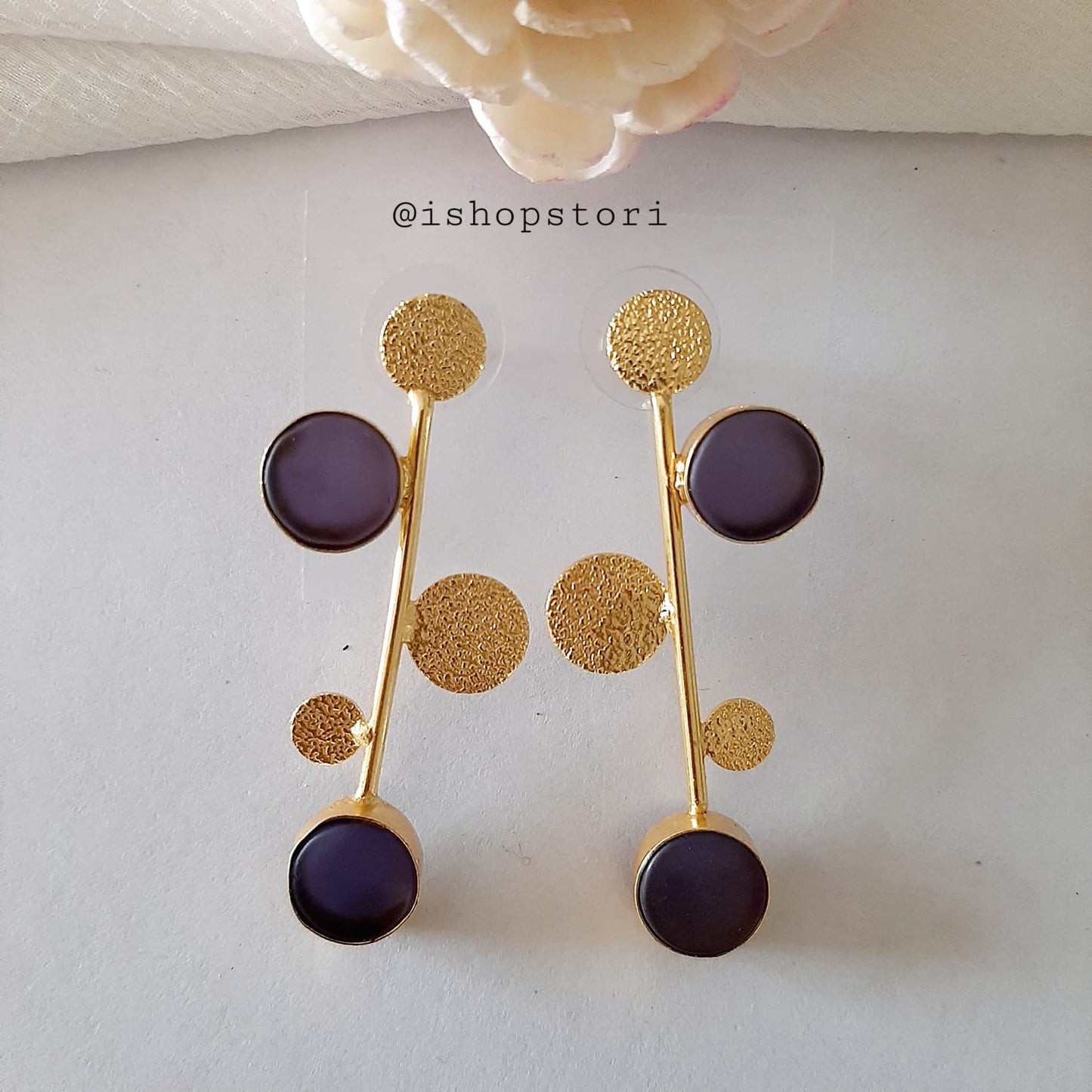 Golden Dots Twig & Raw Stones Earrings