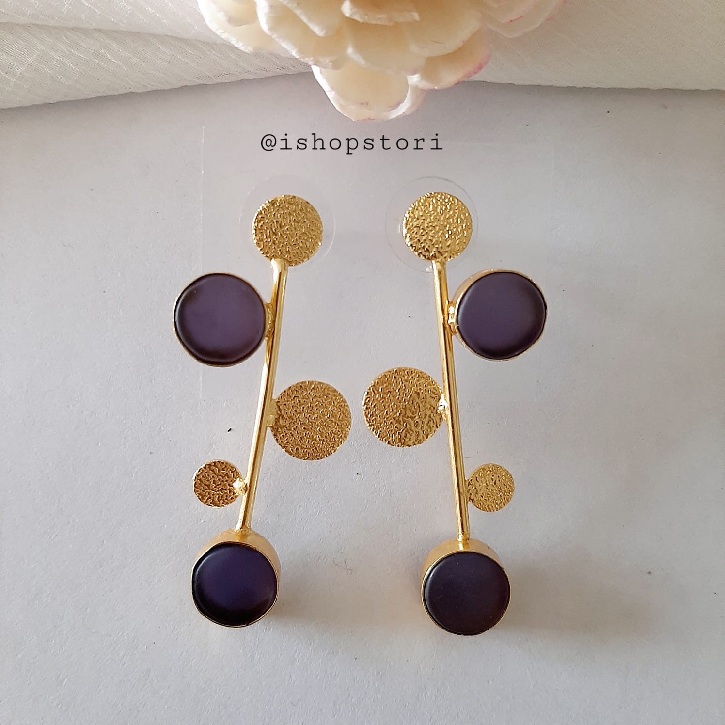 Golden Dots Twig & Raw Stones Earrings
