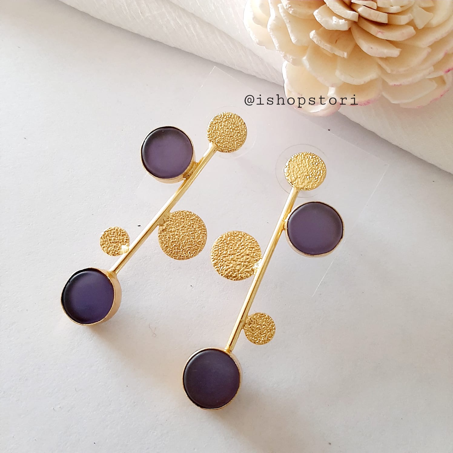 Golden Dots Twig & Raw Stones Earrings
