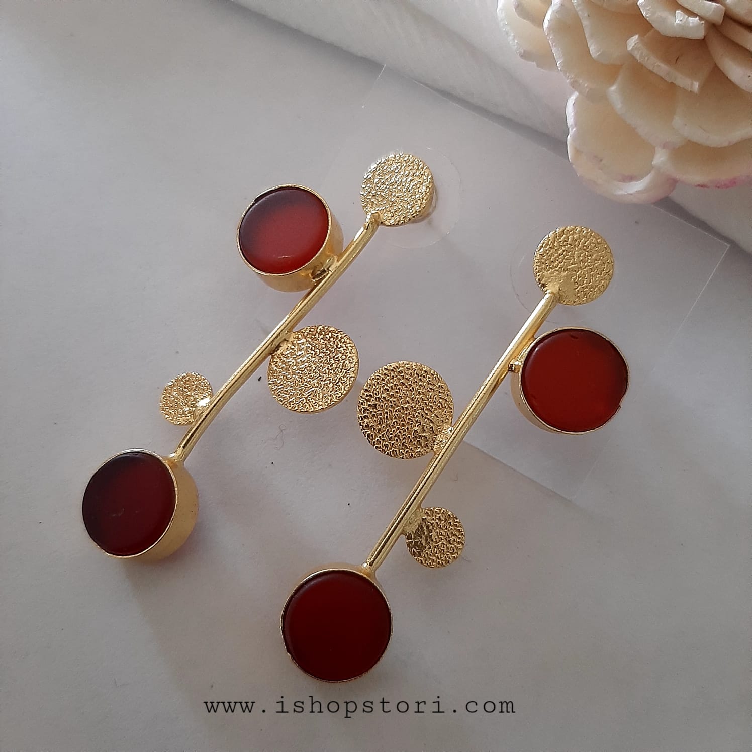 Golden Dots Twig & Raw Stones Earrings