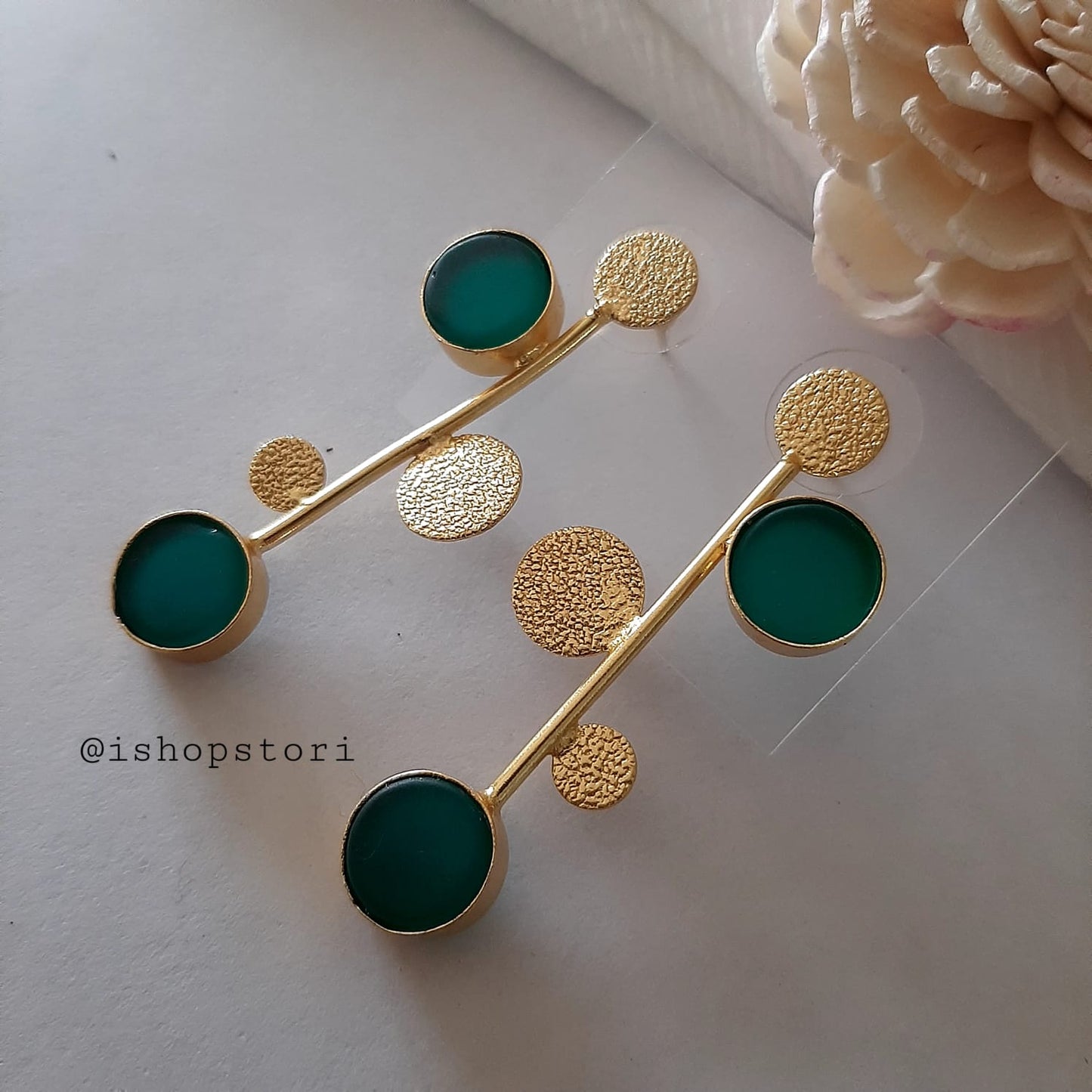 Golden Dots Twig & Raw Stones Earrings