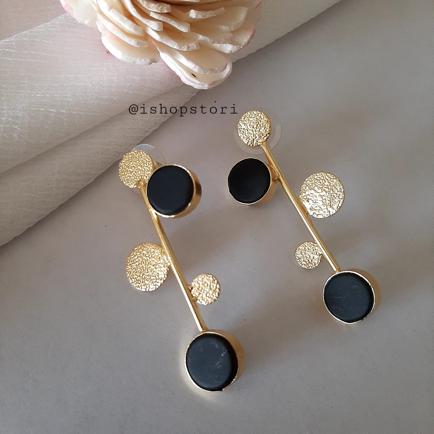 Golden Dots Twig & Raw Stones Earrings