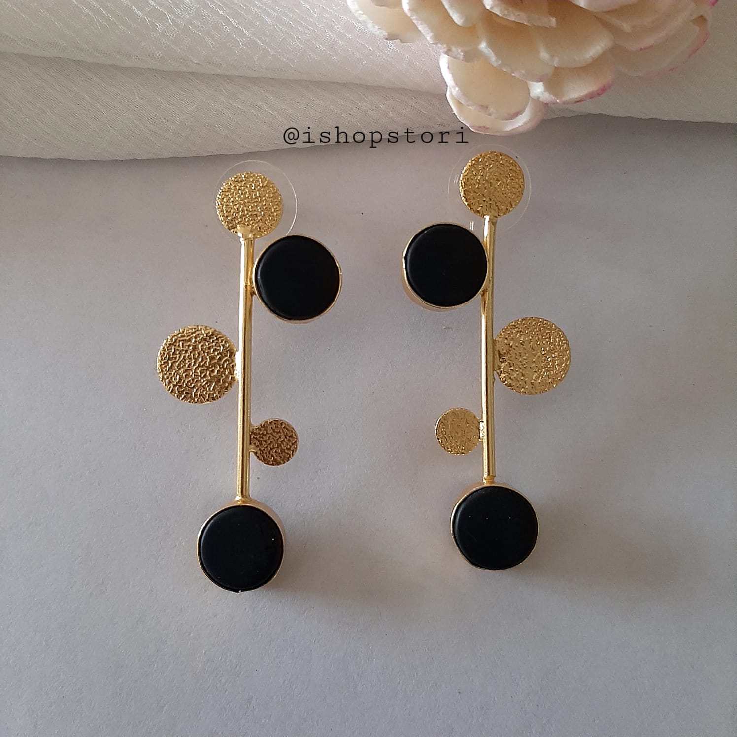 Golden Dots Twig & Raw Stones Earrings