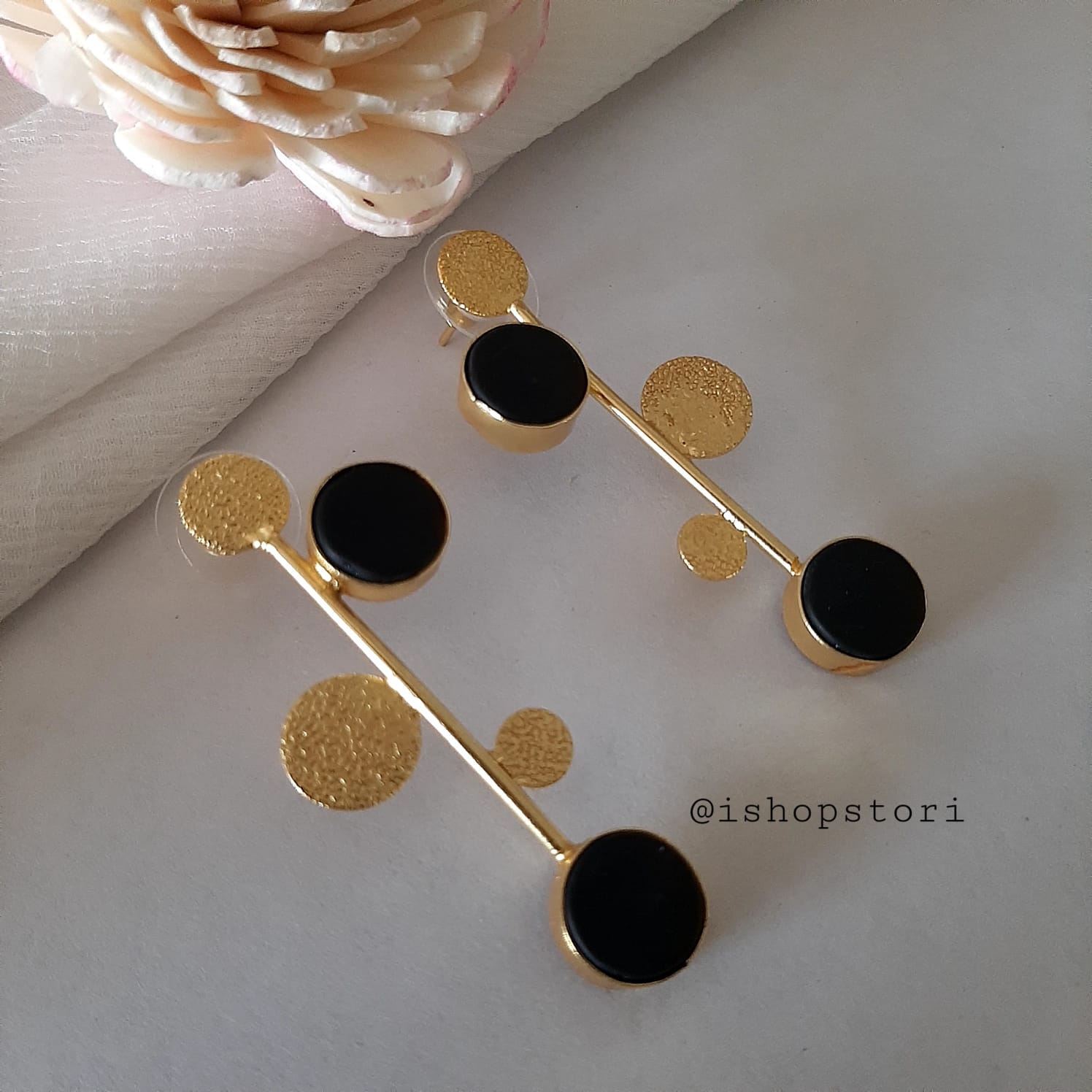 Golden Dots Twig & Raw Stones Earrings