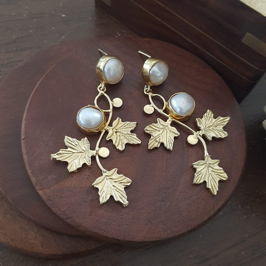 Ivy Twig Natural Pearl Dangling Statement Earrings