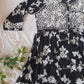 Petals Printed Black Cotton Mulmul Chikankari Short Kurti