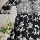 Petals Printed Black Cotton Mulmul Chikankari Short Kurti