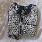 Petals Printed Black Cotton Mulmul Chikankari Short Kurti