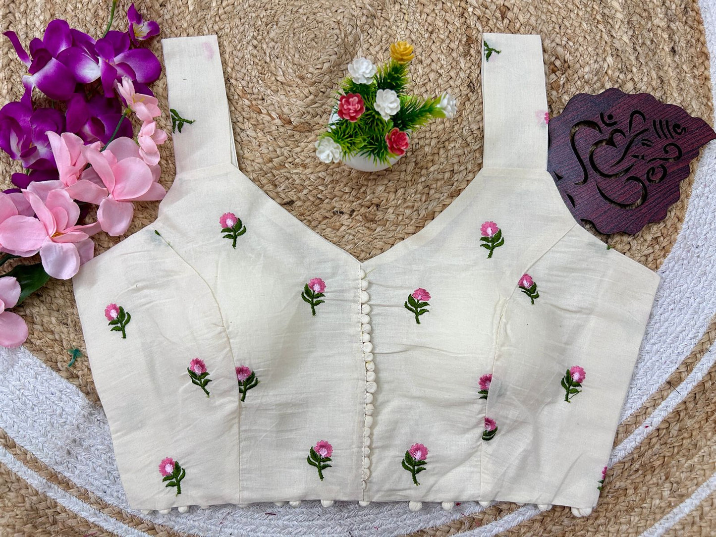 Cambric Cotton Designer Blouse With Embroidery And Sequined Work