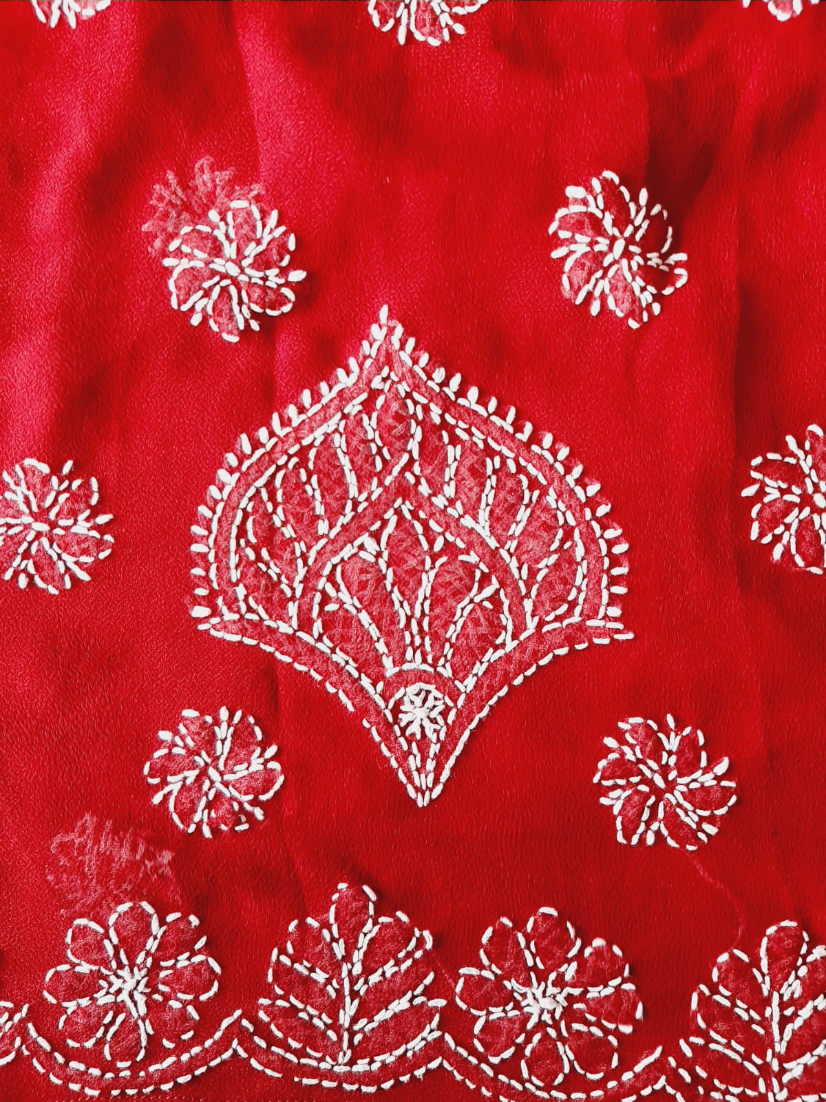 Adila Red Short Georgette Chikankari Kurti With Bell Sleeves