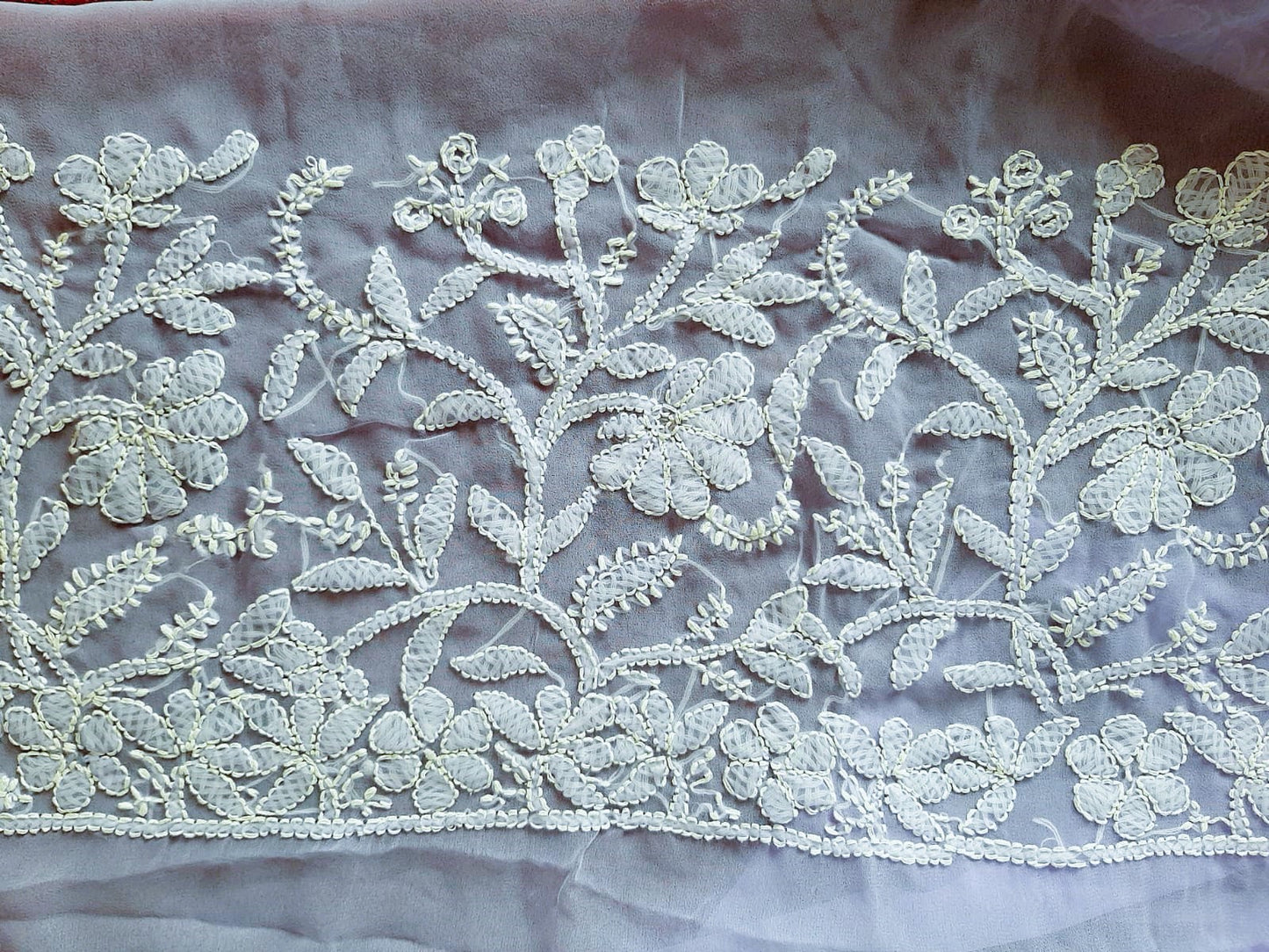 Lavendar Noor Full Jaal Hand Embroidered Lucknowi Chikankari Saree