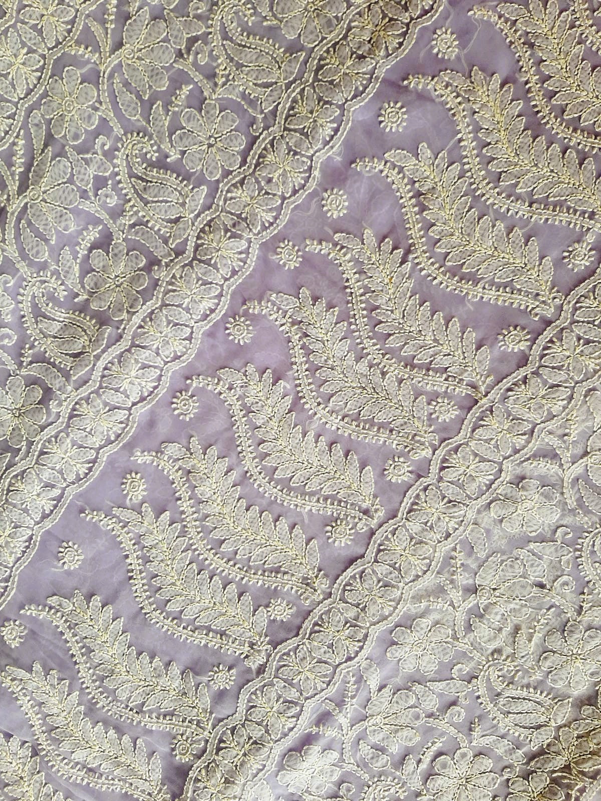 Lavendar Noor Full Jaal Hand Embroidered Lucknowi Chikankari Saree