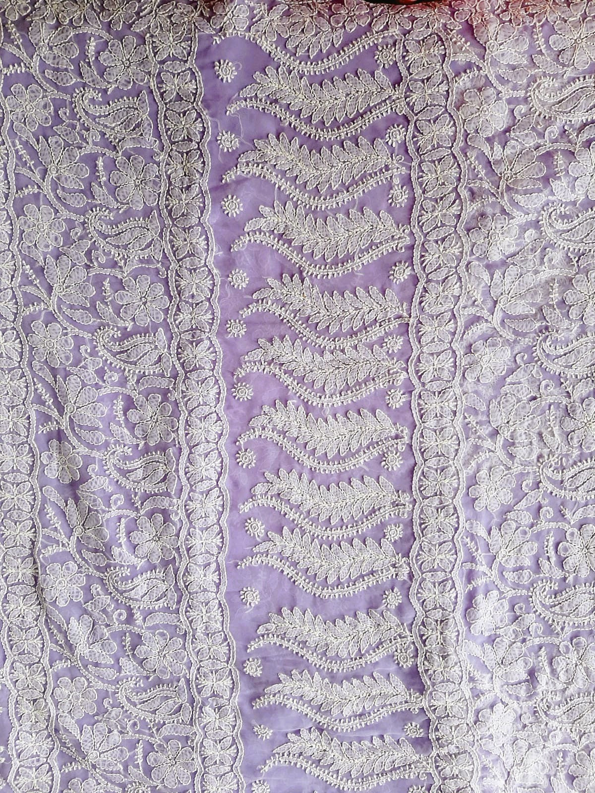 Lavendar Noor Full Jaal Hand Embroidered Lucknowi Chikankari Saree