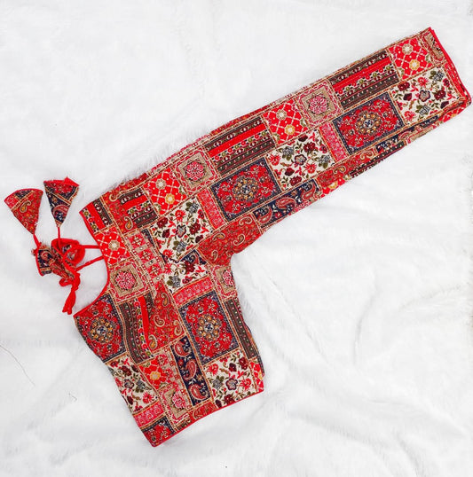 Crystal Work Long Sleeved Printed Rayon Blouse