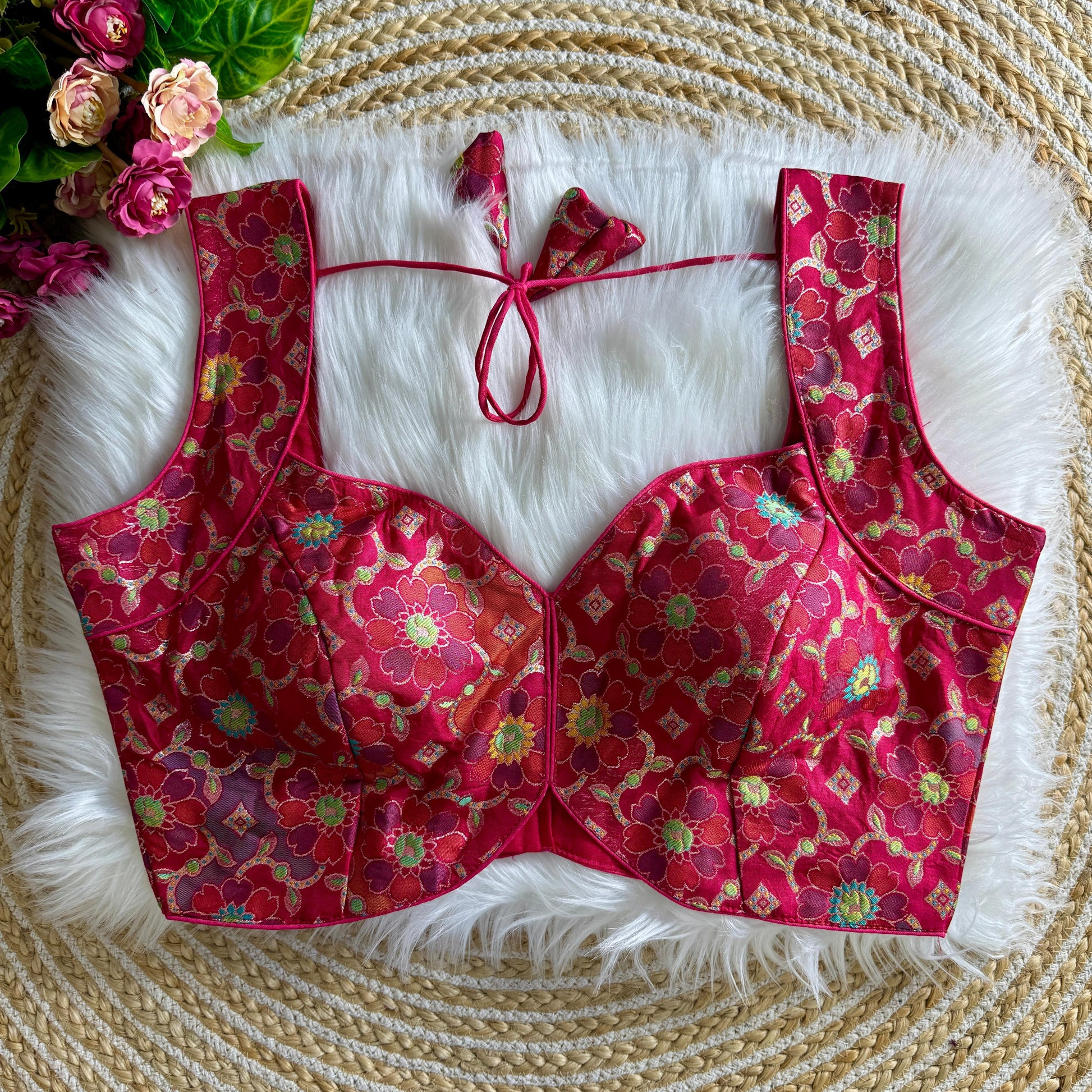Pink Mahira Jacquard Sleeveless Blouse