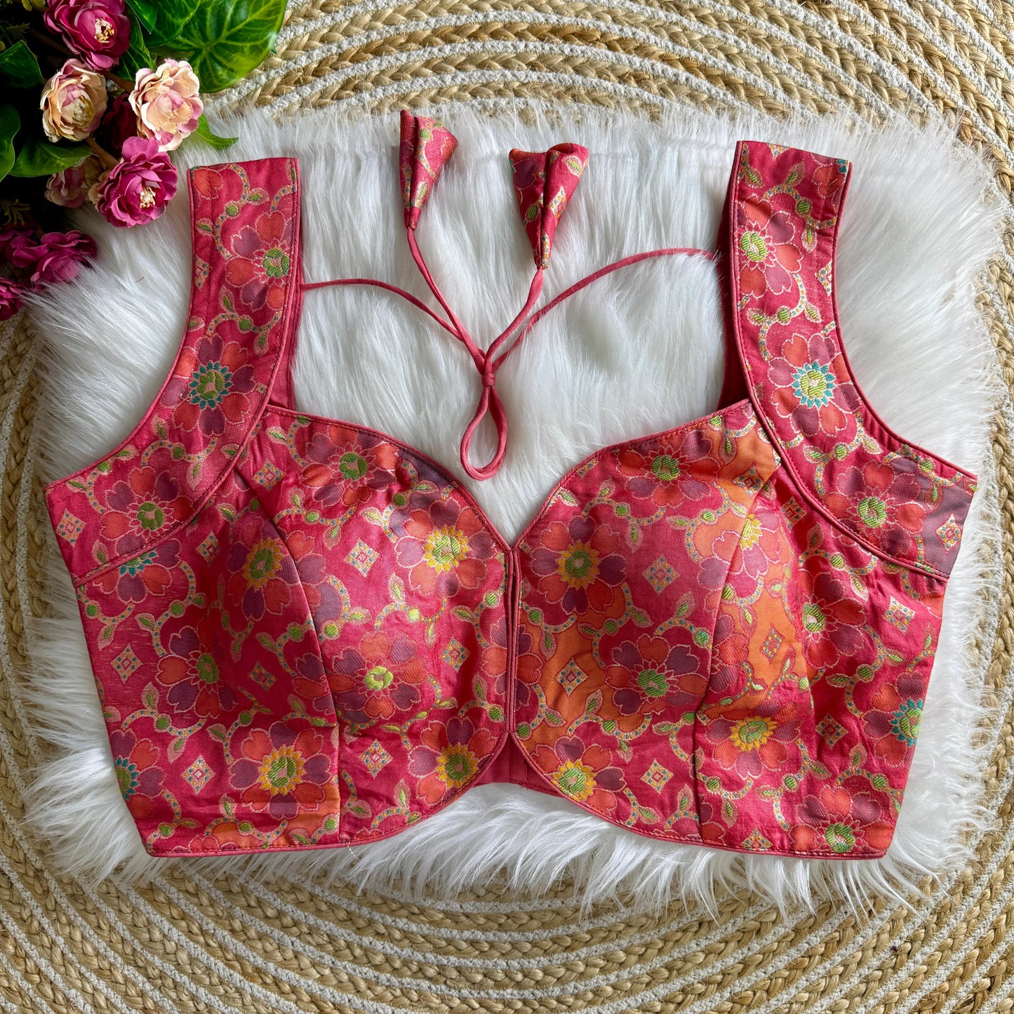 Rose pink Mahira Jacquard Sleeveless Blouse