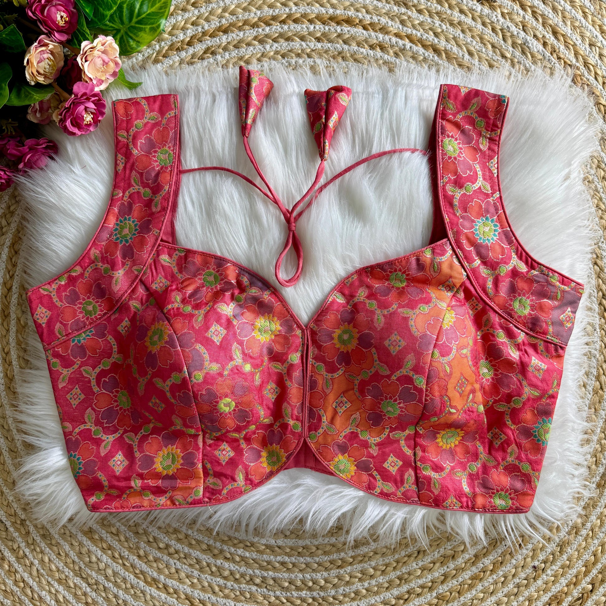 Rose pink Mahira Jacquard Sleeveless Blouse