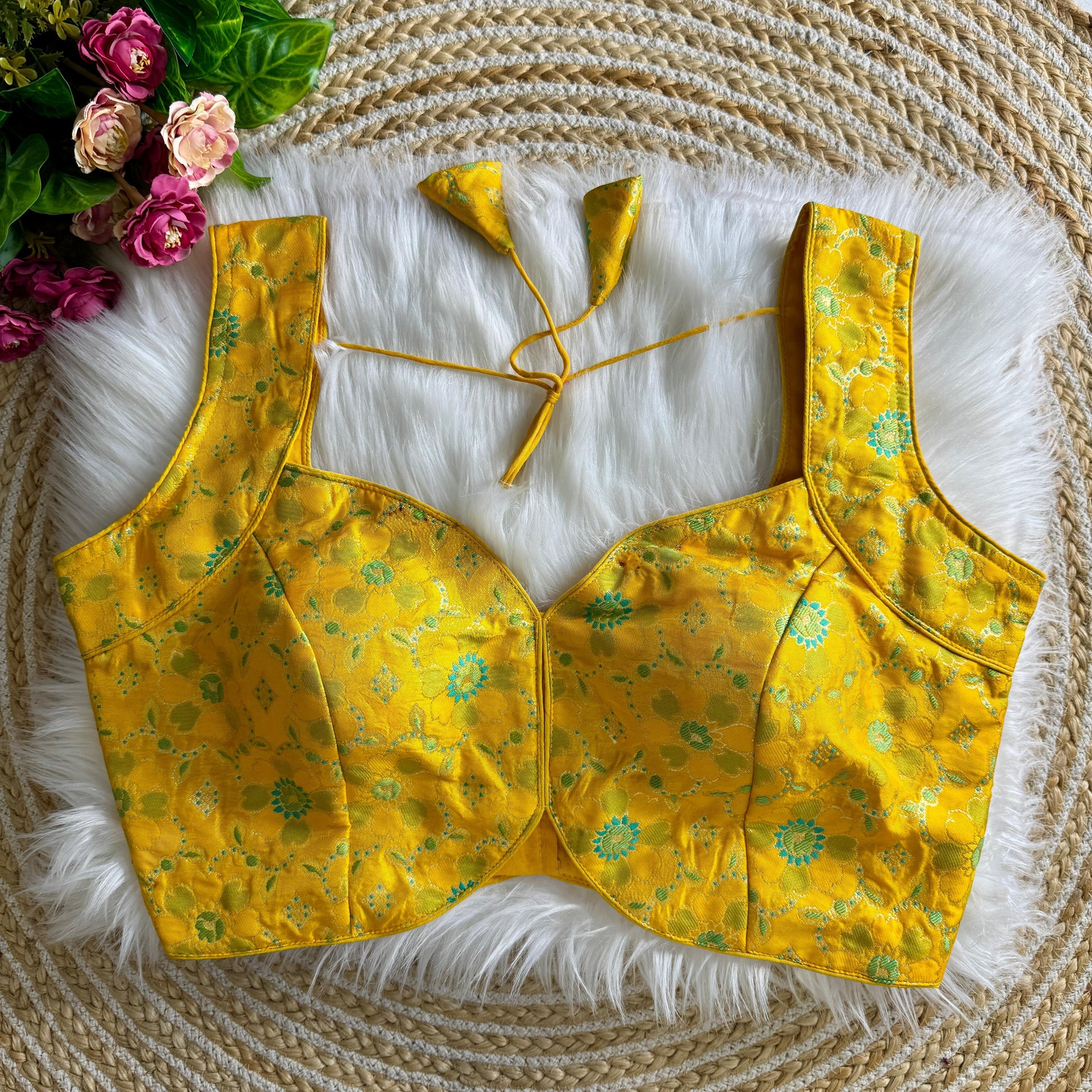 Yellow Mahira Jacquard Sleeveless Blouse