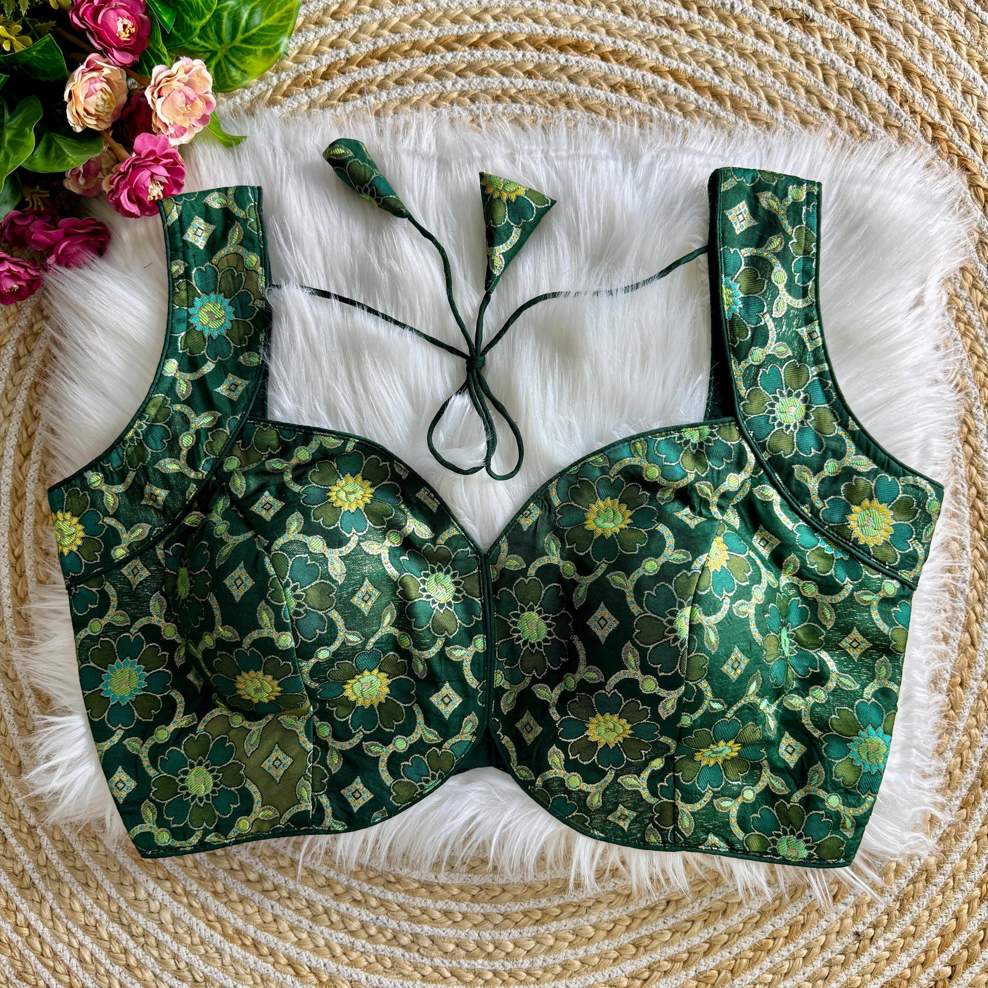 Green Mahira Jacquard Sleeveless Blouse
