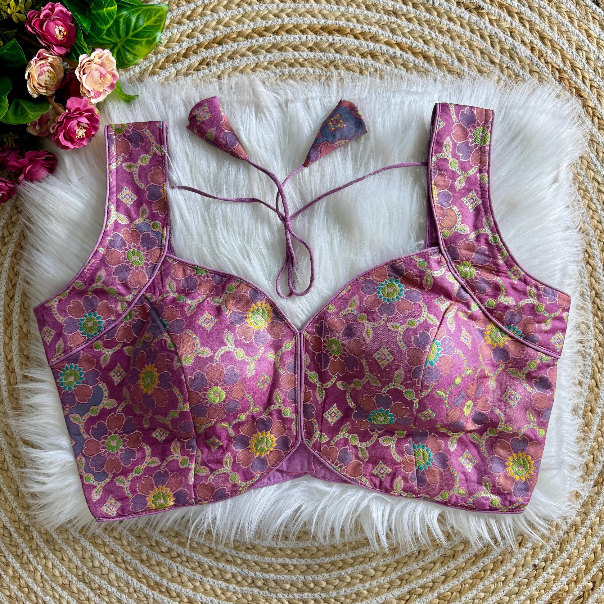 Onion Pink Mahira Jacquard Sleeveless Blouse