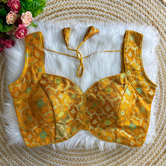 Mustard Yellow Mahira Jacquard Sleeveless Blouse