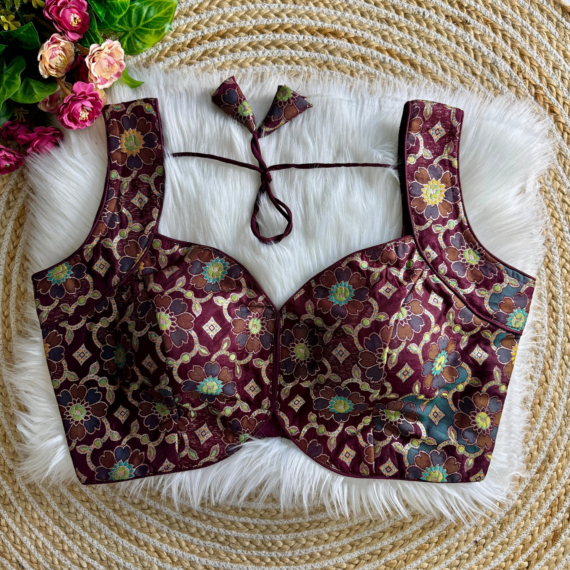 Wine Mahira Jacquard Sleeveless Blouse