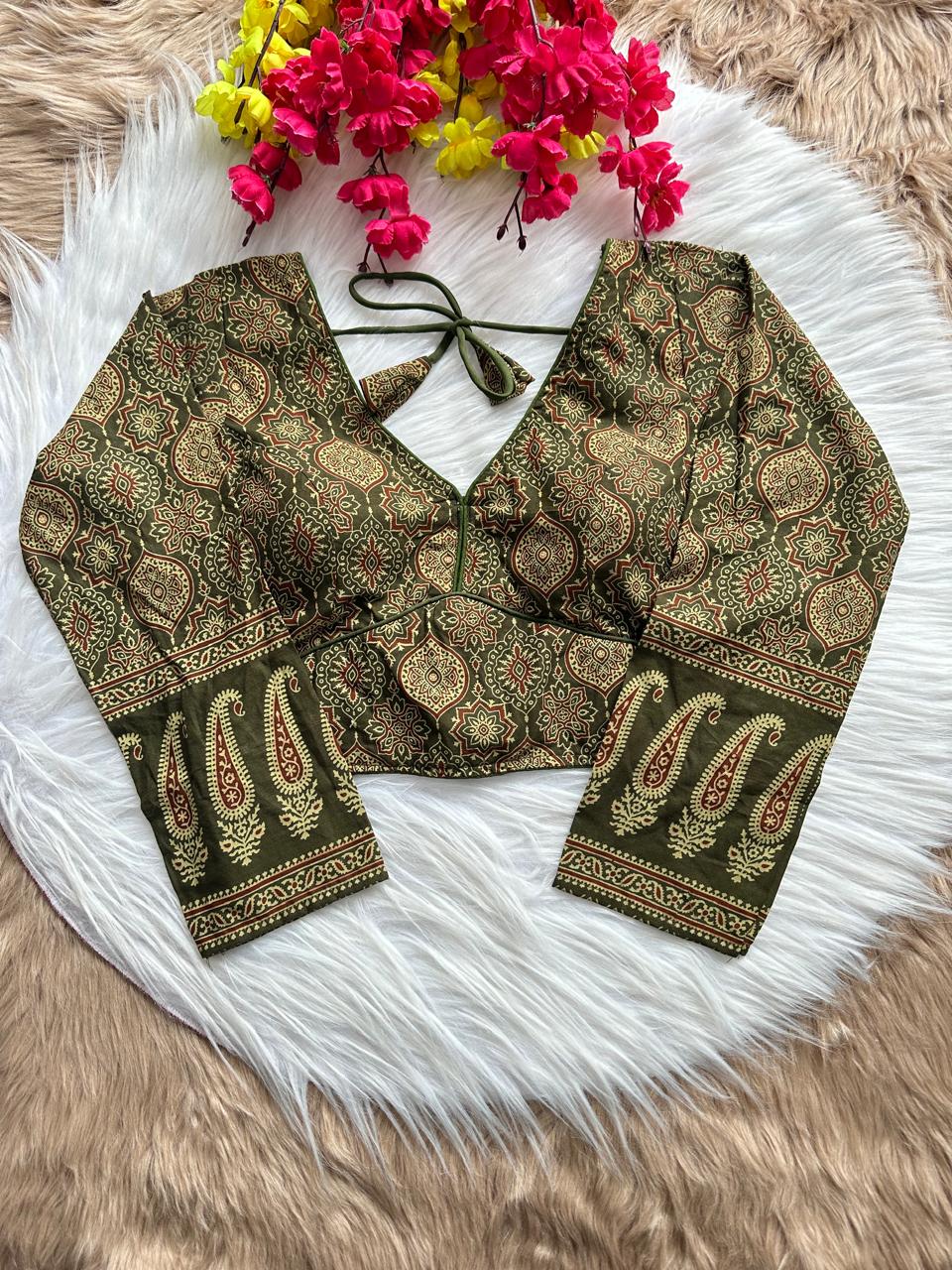 Ajrakh Long Sleeved Printed Cotton Blouse