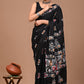 Black Batik Art Handloom Cotton Mulmul Saree