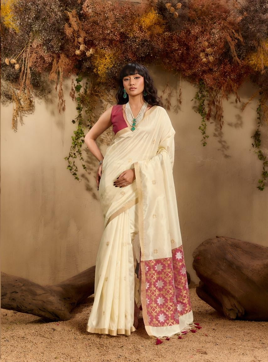 Pearl White Patola Silk Saree