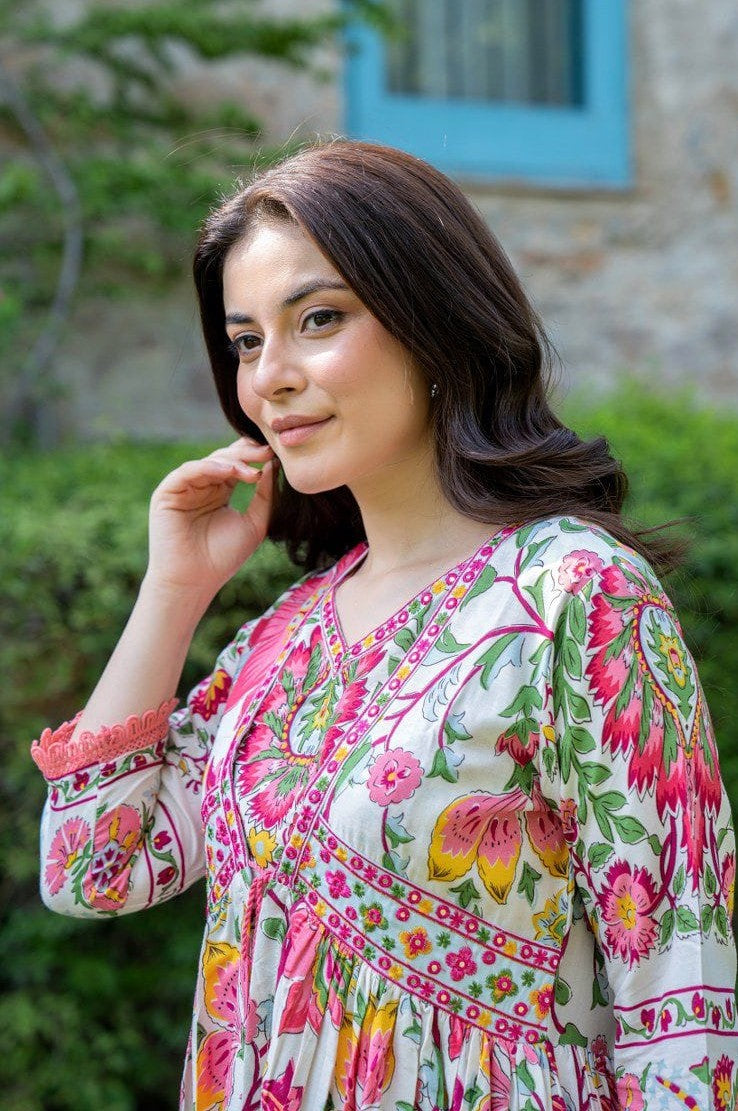 Floral Print Front Slit Three Piece Suit Set