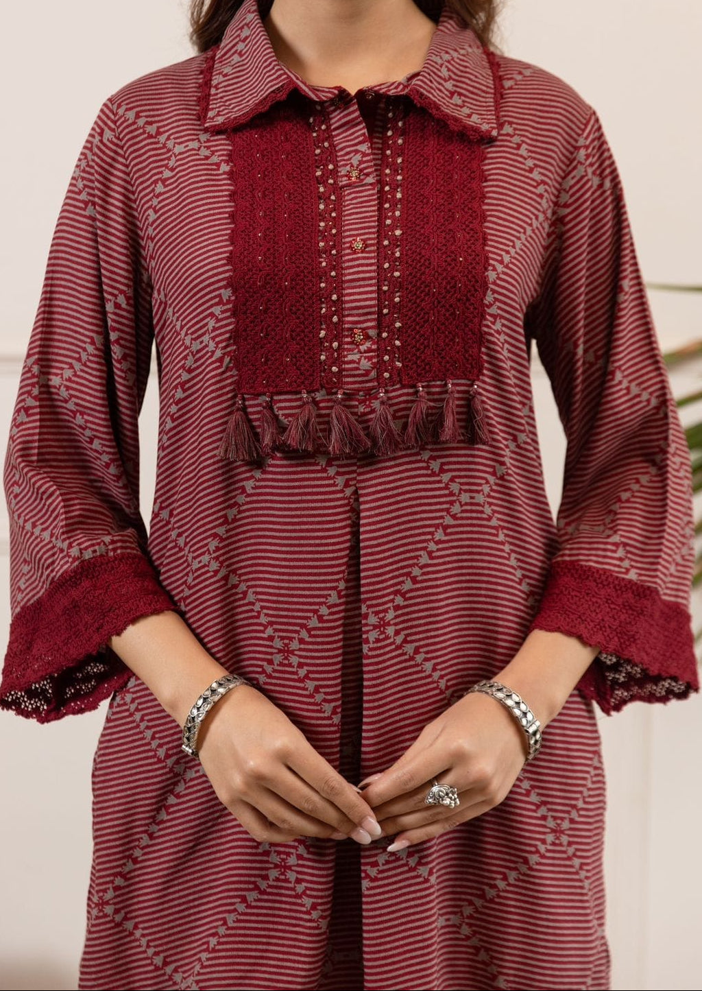 Maroon Collared Coord Set