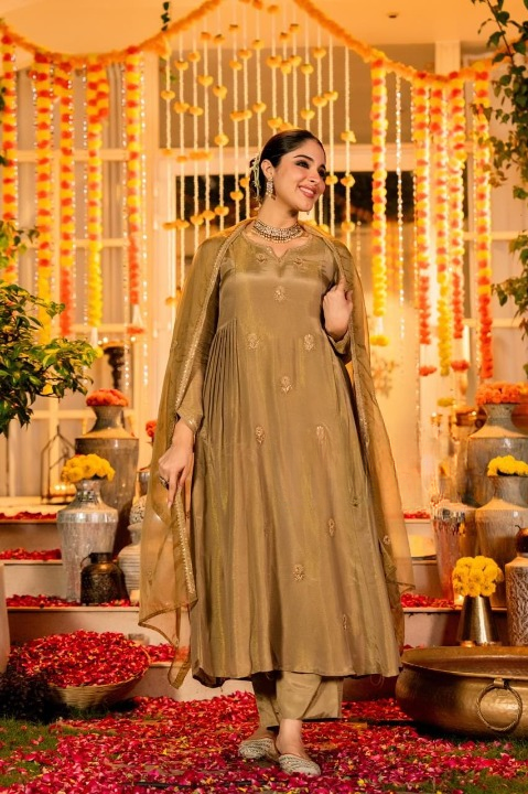 Bronze Shimmer Silk Suit Set