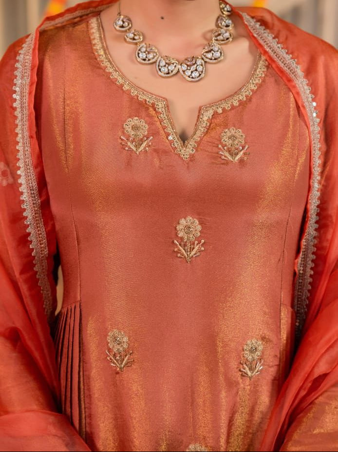 Rose Gold Shimmer Silk Suit Set