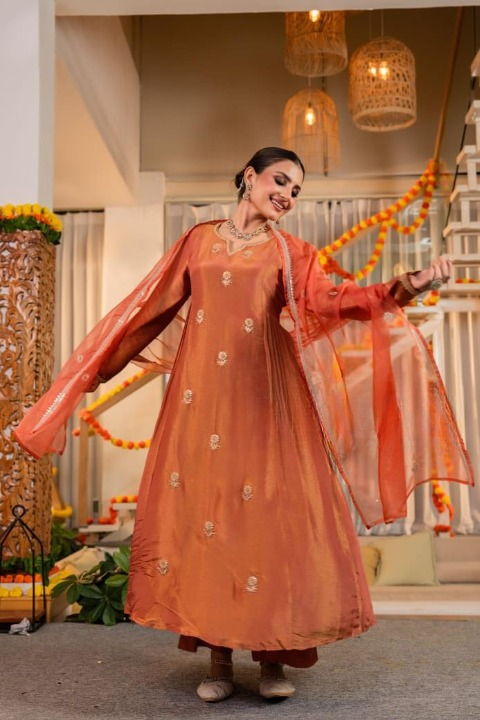 Rose Gold Shimmer Silk Suit Set