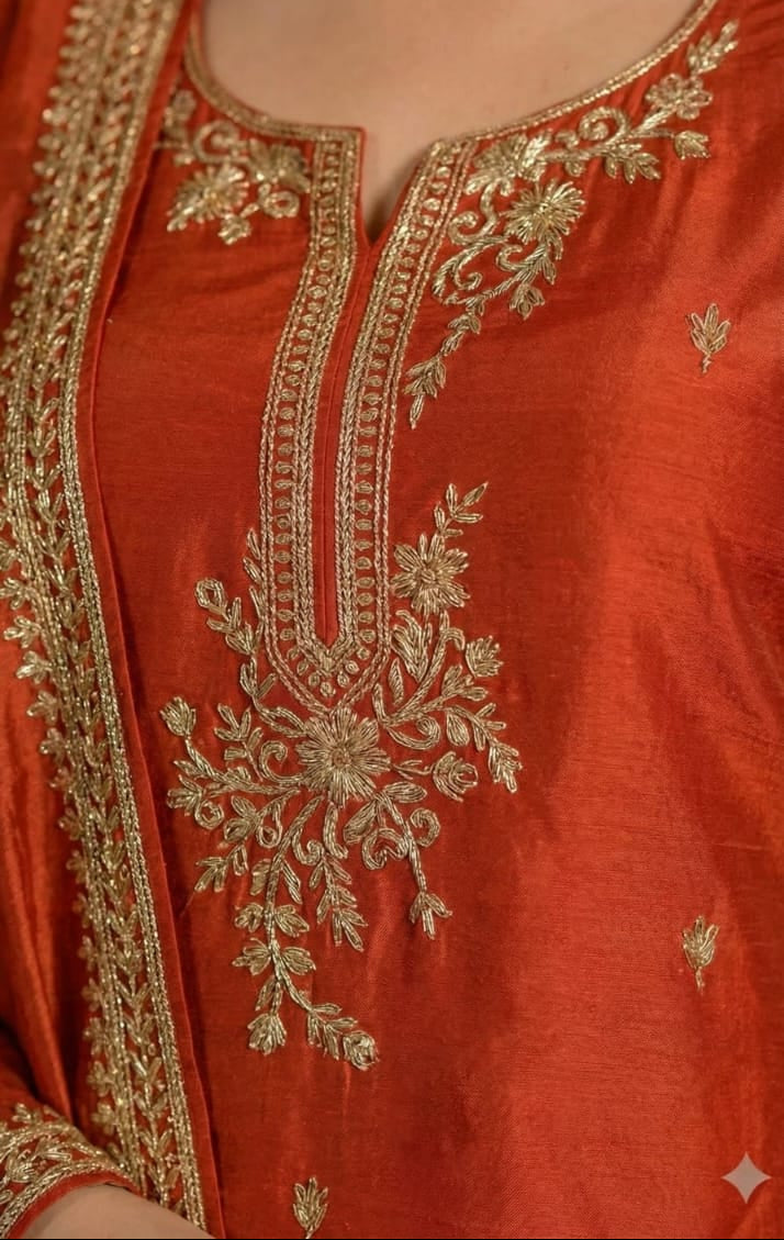 Rust Orange Silk Sharara Set