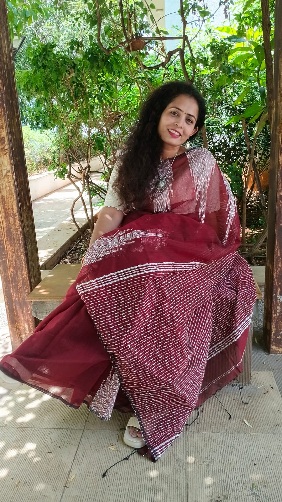 STORI Maroon Acrylic Saree