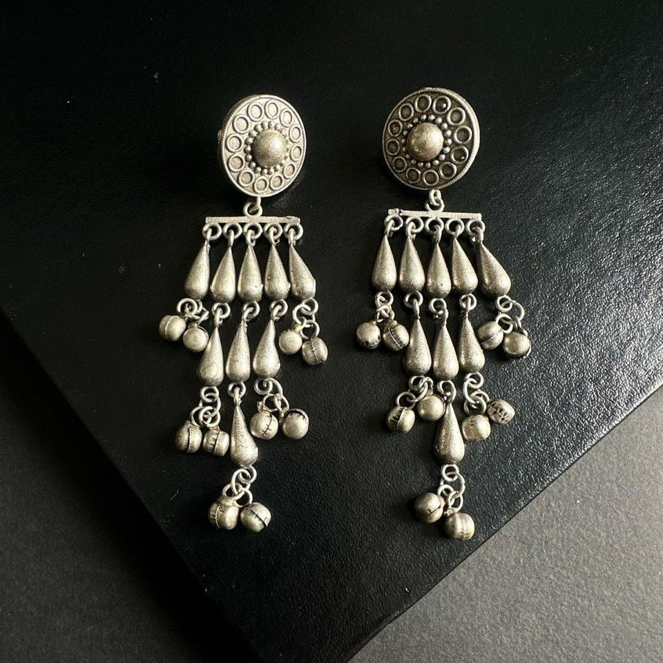 STORI Long Oxidised Silver Earrings