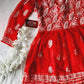 Red Angarkha Short Georgette Chikankari Kurti