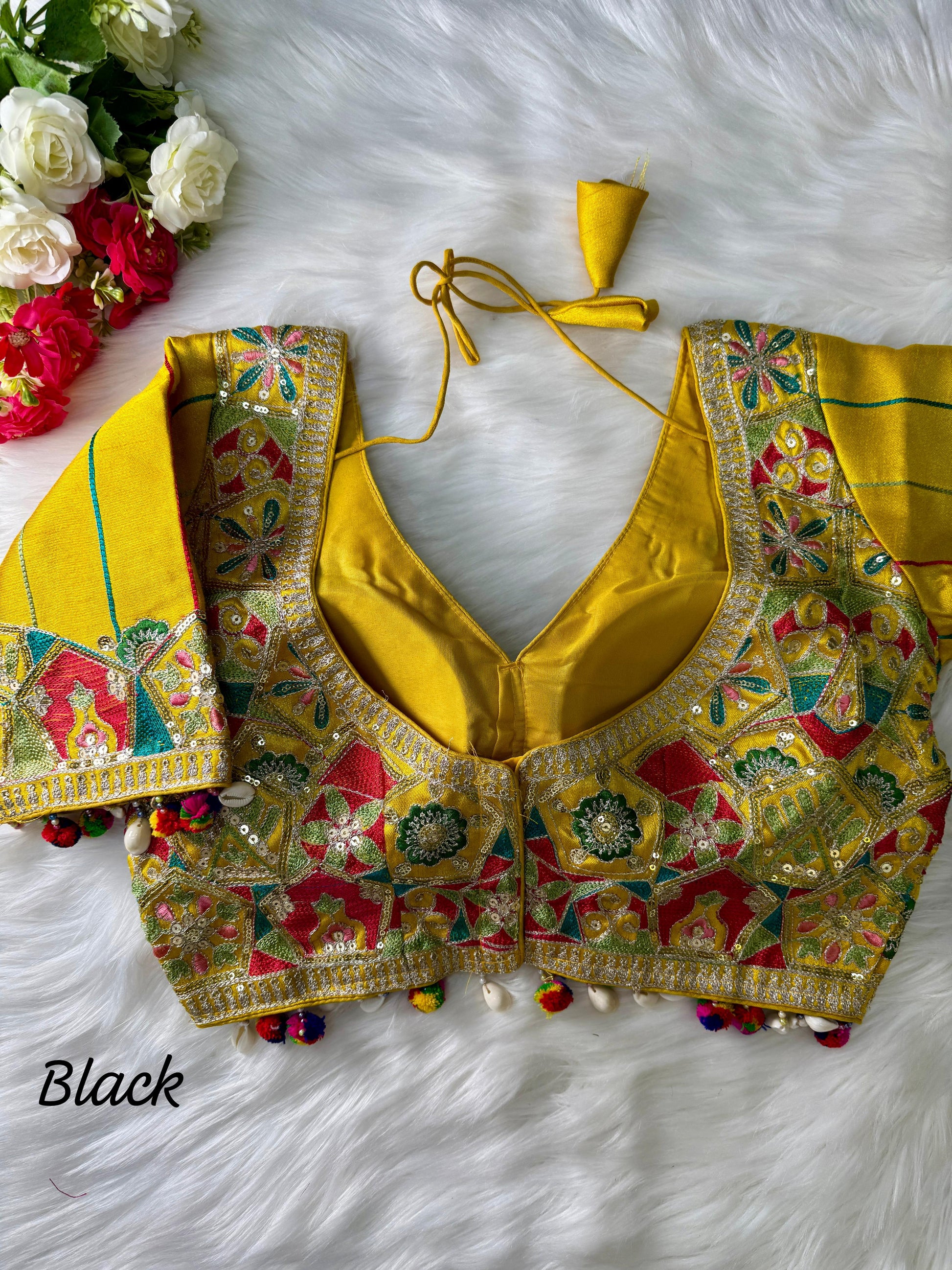 Yellow Silk Blouse With Kutchi Embroidery