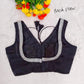 Black Readymade Organza Blouse with Silver Zari Lace