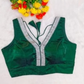 Green Readymade Organza Blouse with Silver Zari Lace