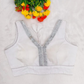 White Readymade Organza Blouse with Silver Zari Lace
