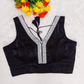 Black Readymade Organza Blouse with Silver Zari Lace