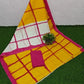 Yellow & Red Big Checks Cotton Mulmul Saree