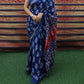Buy Indigo & Red Handloom Cotton Mulmul Saree Online - STORI